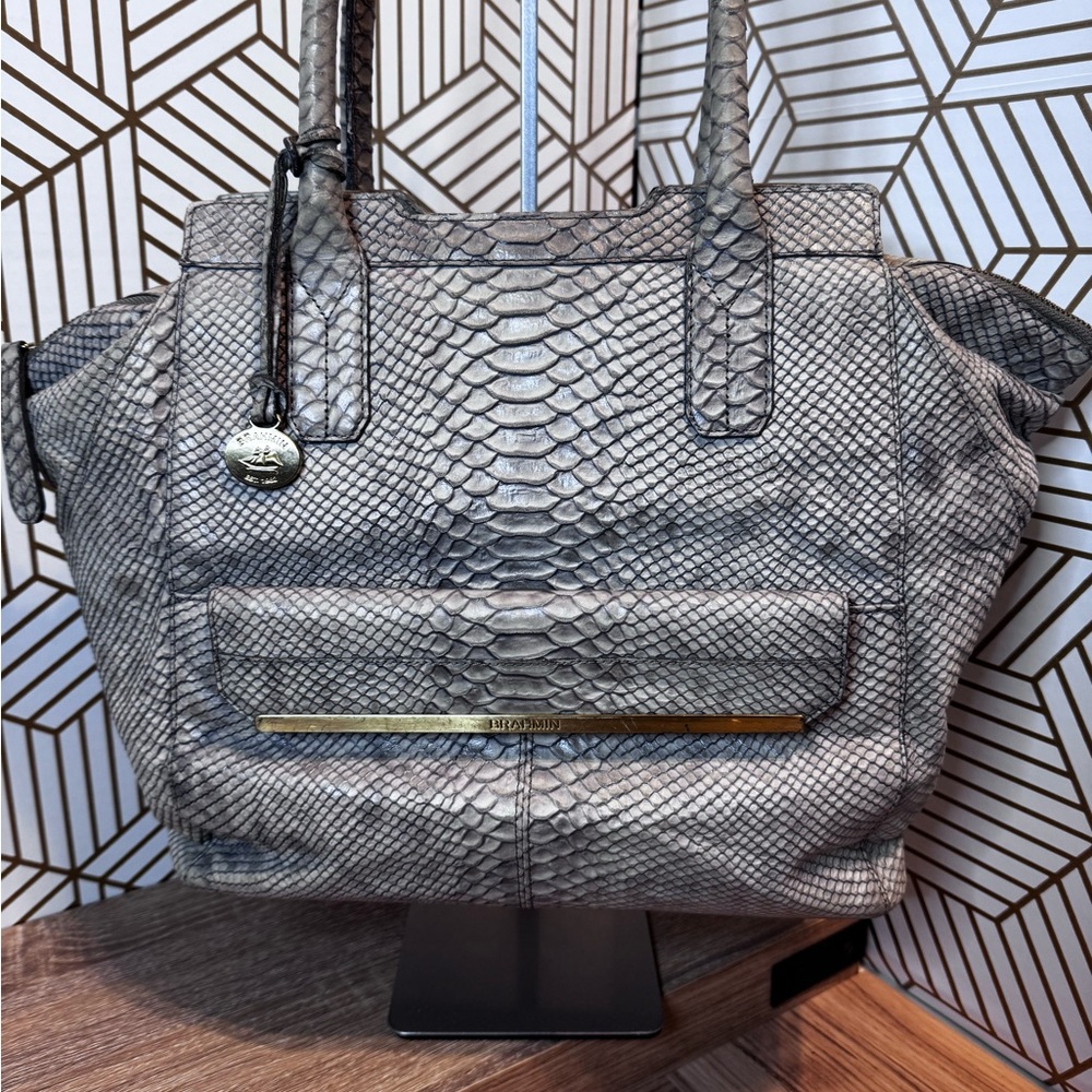 Brahmin Tucker Shoulder Bag in Gray Snakeskin